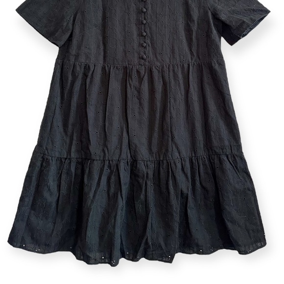NWT Madewell Eyelet Button-Front Tiered Mini Dress XSP, Black - Picture 7 of 13